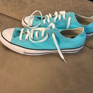 Turquoise Low-Top Canvas Sneakers with White Accents